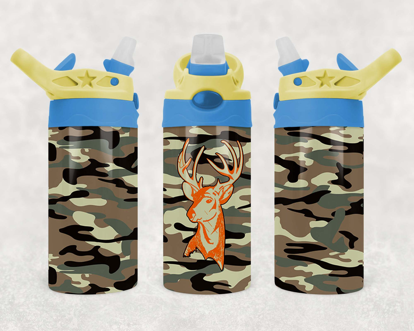Camo Deer Head - Children's Tumbler, Kid's Water Bottle, Water Bottle, Toddler, Stainless Steel Tumbler, Pop-Top