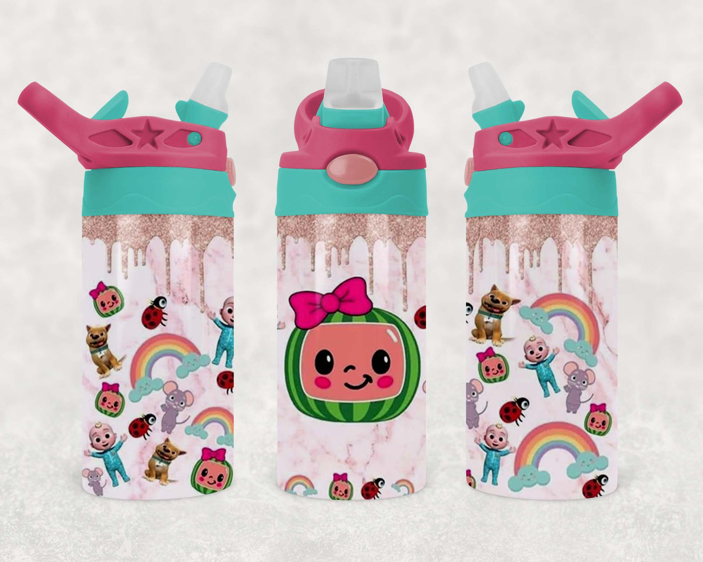 CoComelon - Glitter - Children's Tumbler, Kid's Water Bottle, Water Bottle, Toddler, Stainless Steel Tumbler, Pop-Top