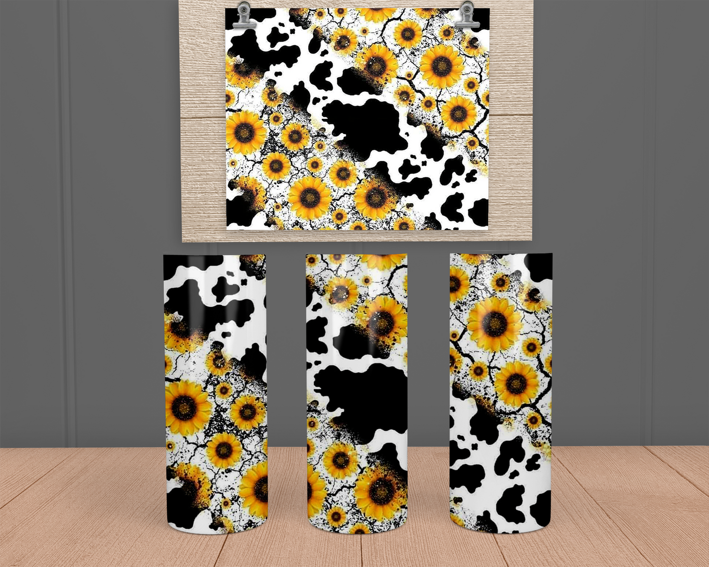 Sunflowers and cow print - Stainless Steel Tumbler