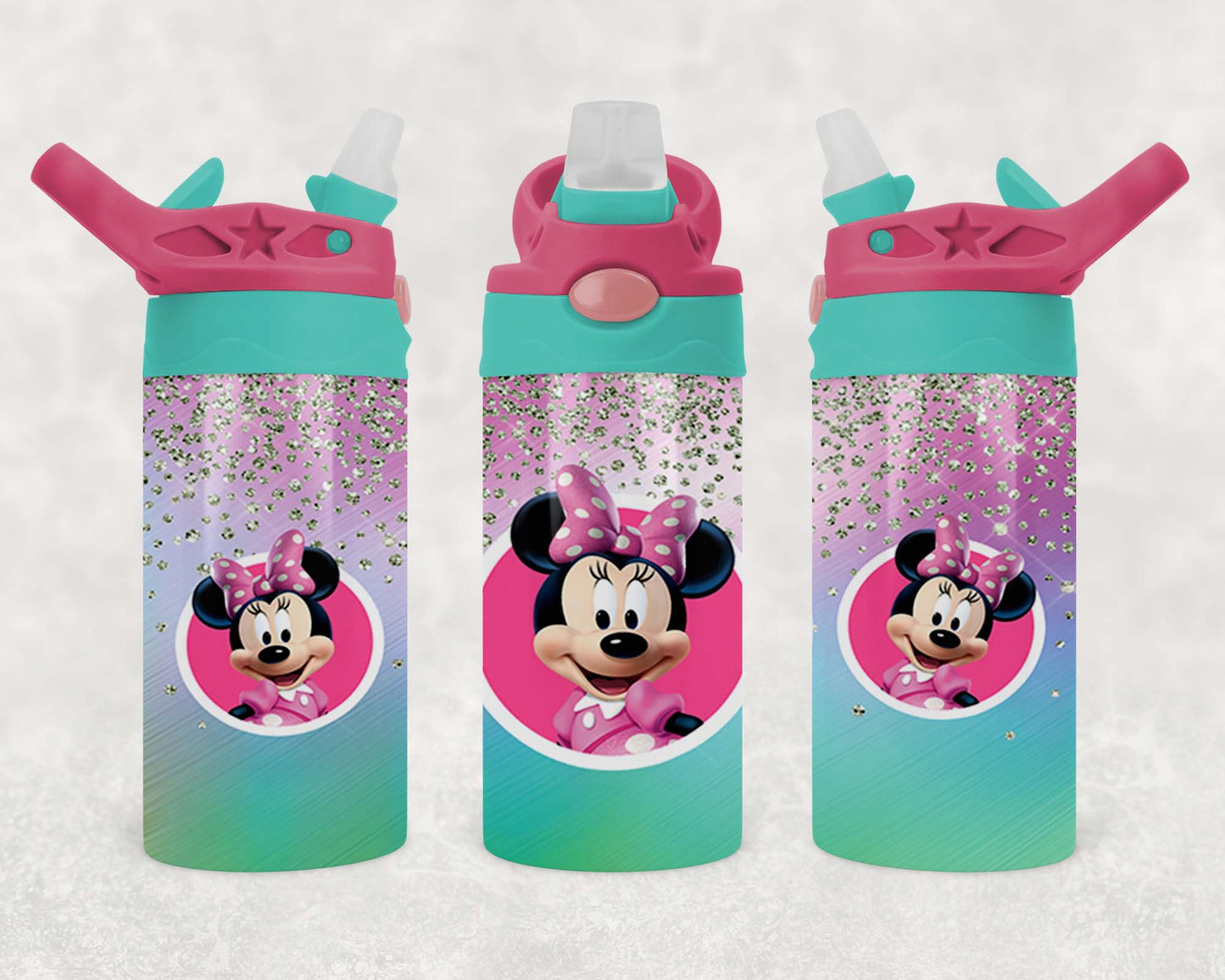 Minnie Mouse - Glitter - Children's Tumbler, Kid's Water Bottle, Water Bottle, Toddler, Stainless Steel Tumbler, Pop-Top