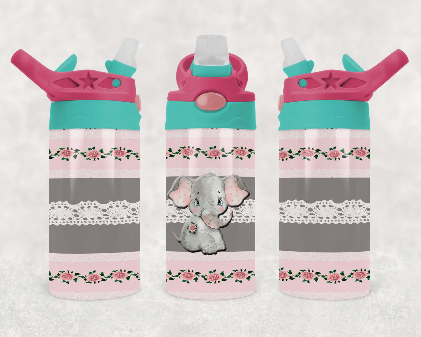 Elephant - Pink - Children's Tumbler, Kid's Water Bottle, Water Bottle, Toddler, Stainless Steel Tumbler, Pop-Top
