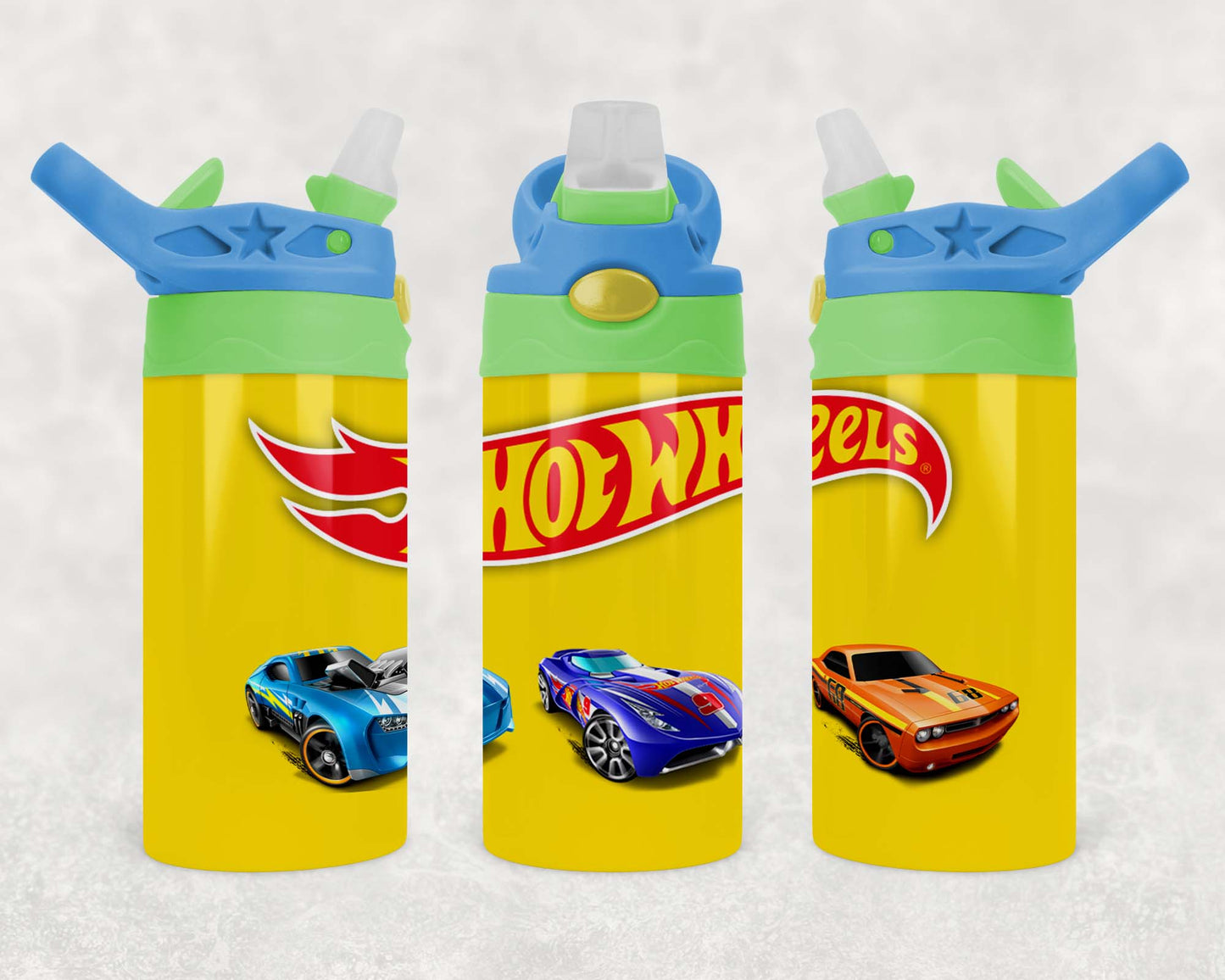 Hotwheels - Yellow - Children's Tumbler, Kid's Water Bottle, Water Bottle, Toddler, Stainless Steel Tumbler, Pop-Top