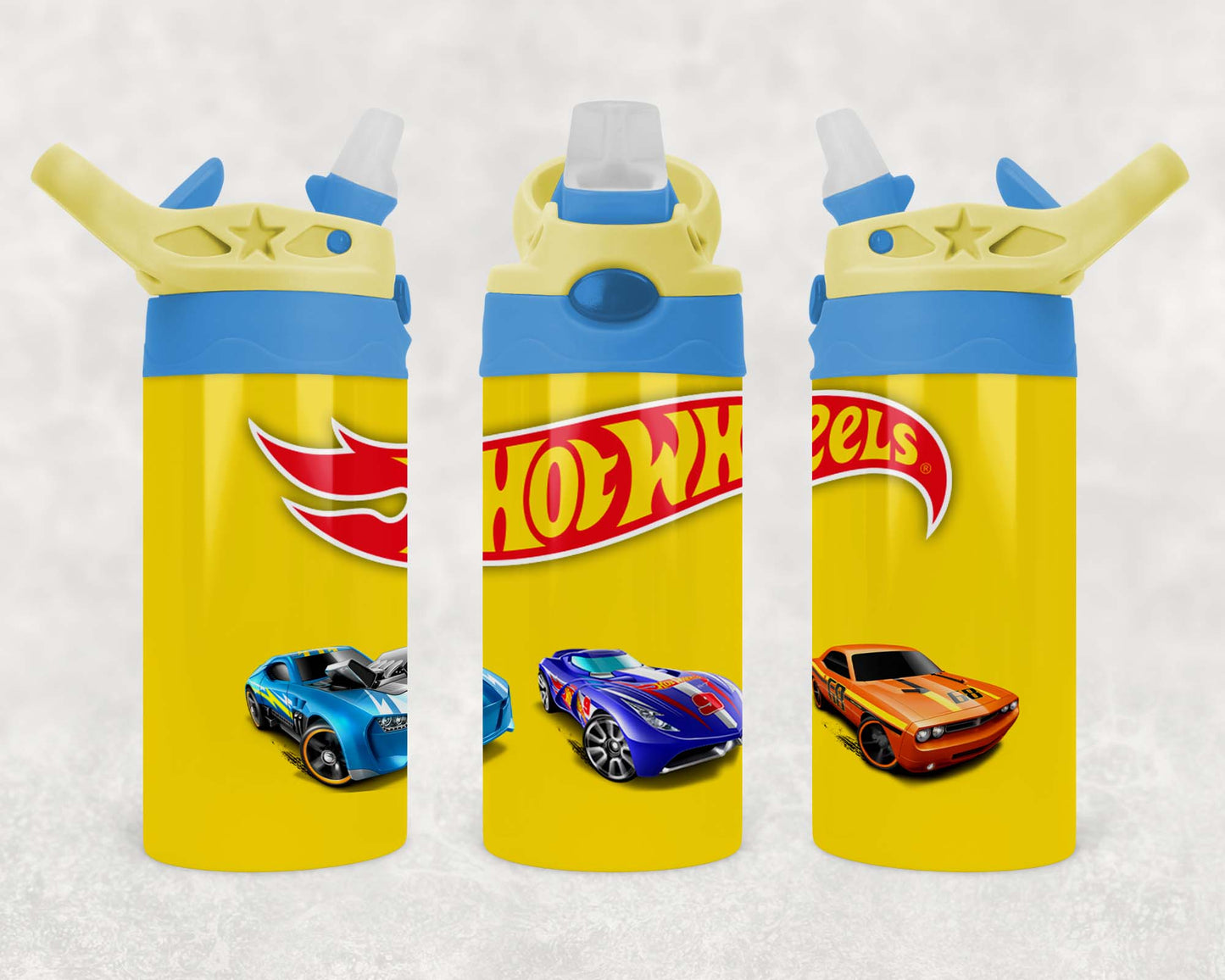 Hotwheels - Yellow - Children's Tumbler, Kid's Water Bottle, Water Bottle, Toddler, Stainless Steel Tumbler, Pop-Top