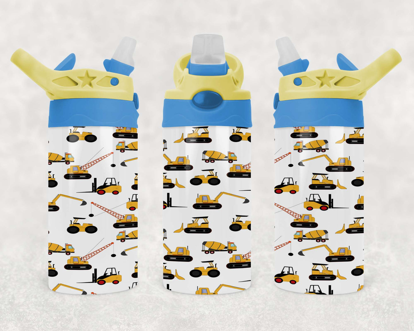 Construction Trucks - Children's Tumbler, Kid's Water Bottle, Water Bottle, Toddler, Stainless Steel Tumbler, Pop-Top