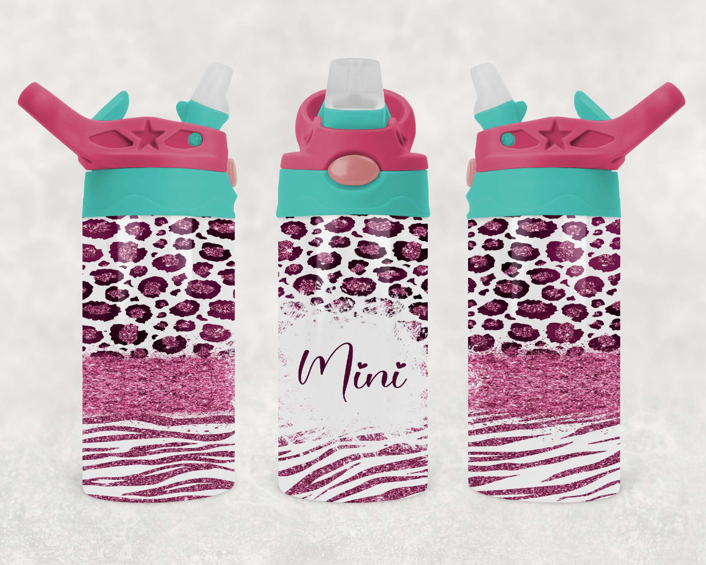 Leopard - Pink - Children's Tumbler, Kid's Water Bottle, Water Bottle, Toddler, Stainless Steel Tumbler, Pop-Top