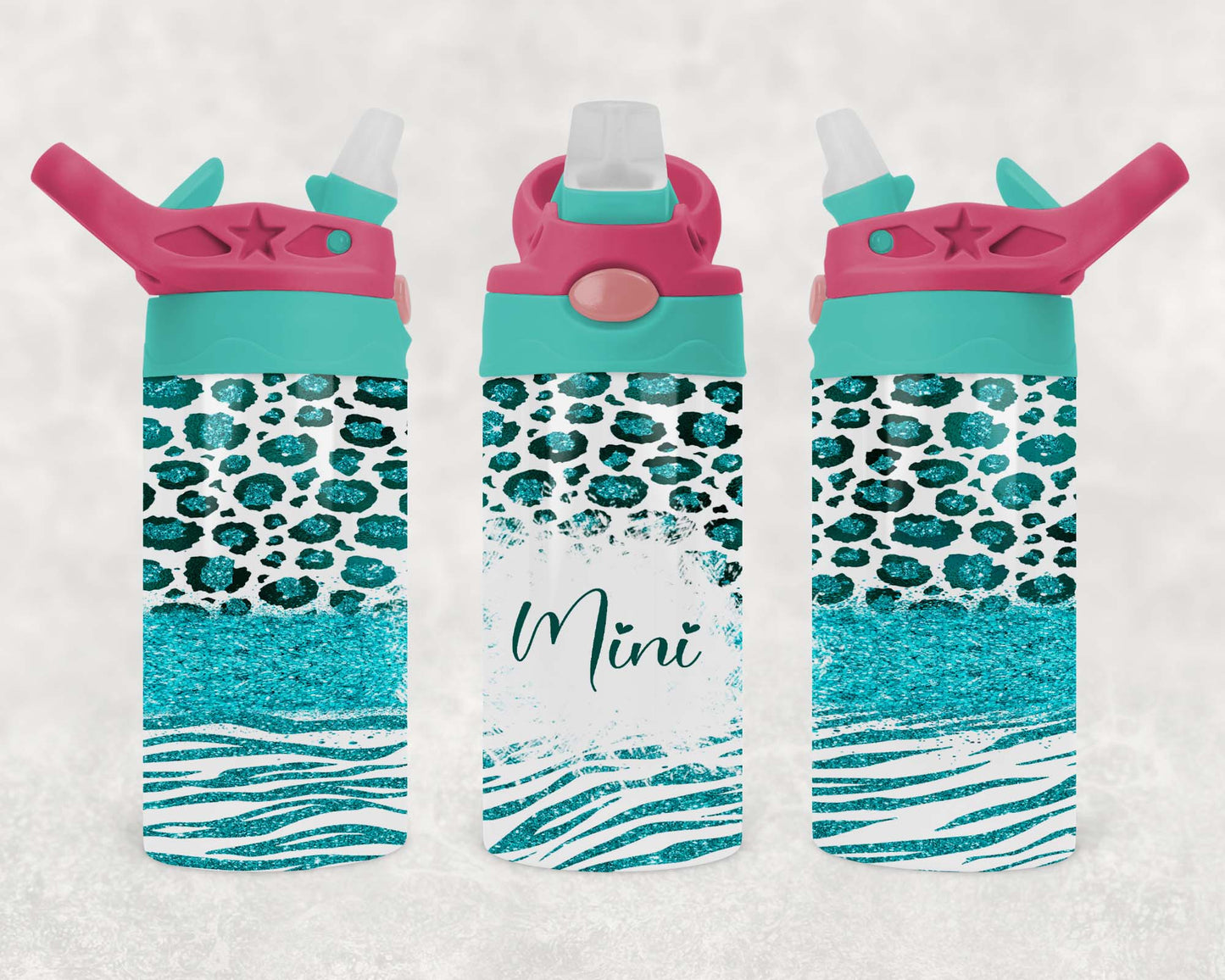 Leopard - Teal - Children's Tumbler, Kid's Water Bottle, Water Bottle, Toddler, Stainless Steel Tumbler, Pop-Top