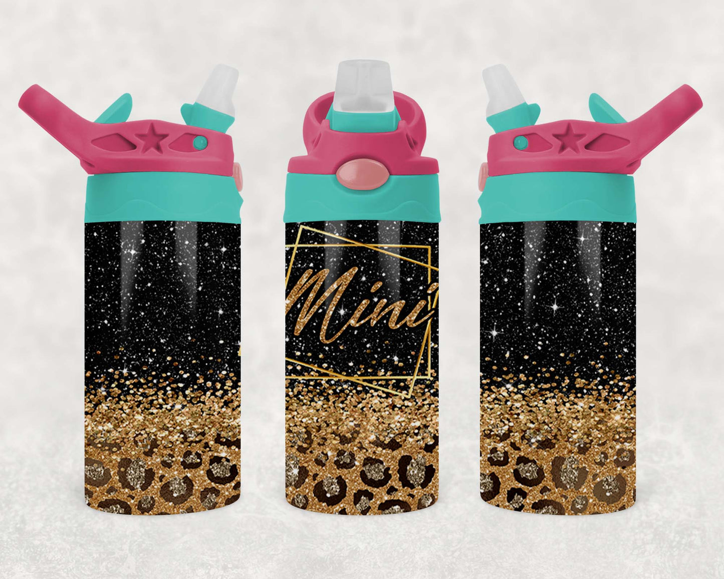 Mini - Black and Gold - Glitter - Children's Tumbler, Kid's Water Bottle, Water Bottle, Toddler, Stainless Steel Tumbler, Pop-Top