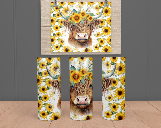 Highland cow with Sunflowers - Stainless Steel Tumbler