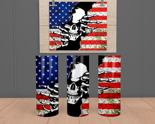American Flag - Skull - Stainless Steel Tumbler