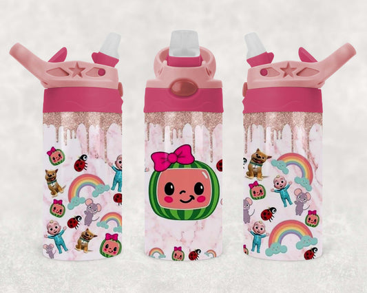 CoComelon - Glitter - Children's Tumbler, Kid's Water Bottle, Water Bottle, Toddler, Stainless Steel Tumbler, Pop-Top