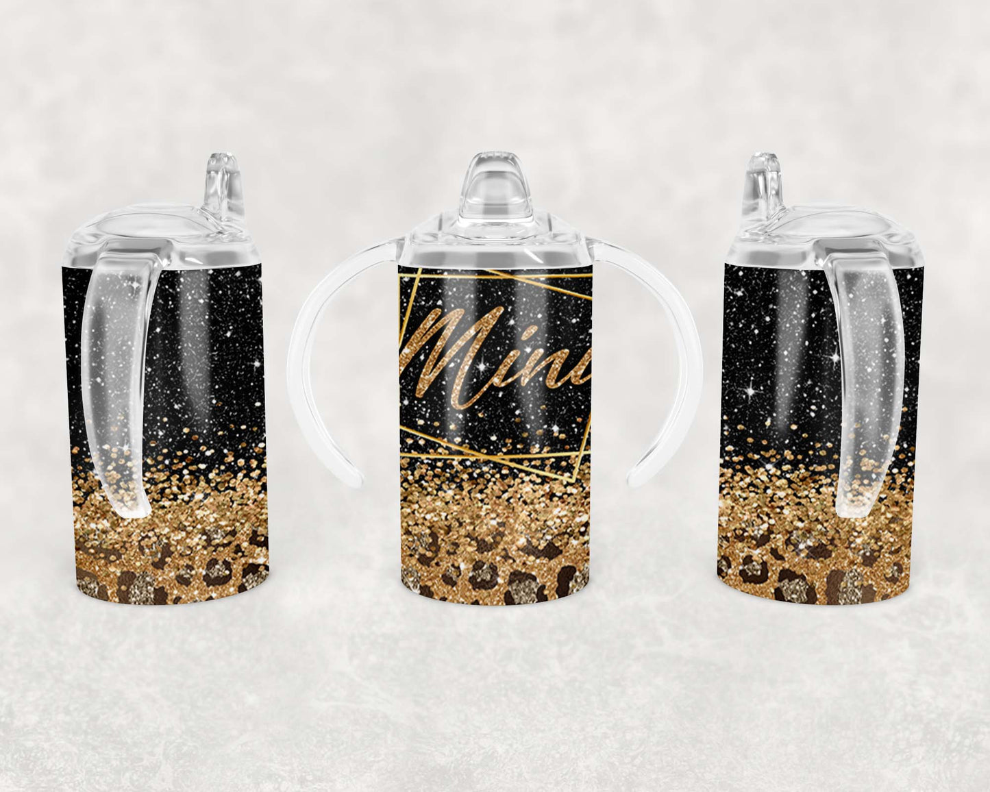 Mini - Black and Gold - Glitter - Sippy Cup, Children's Tumbler, Kid's Water Bottle, Water Bottle, Toddler, Stainless Steel Tumbler