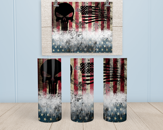 Punisher - American Flag - Stainless Steel Tumbler